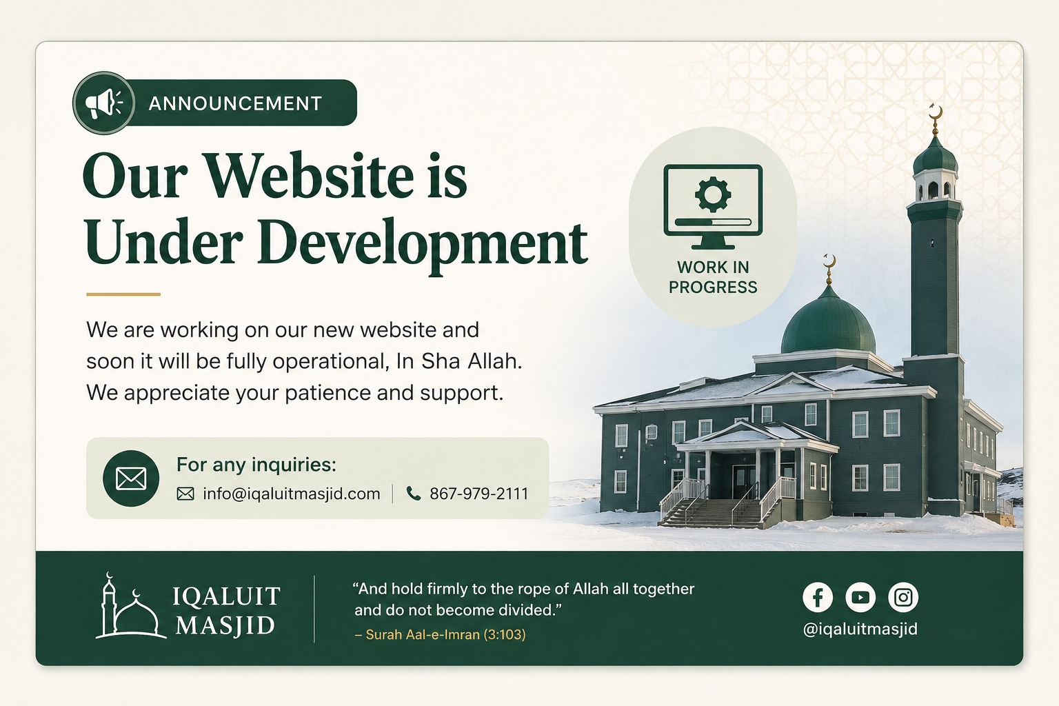 Laptop displaying the new Iqaluit Masjid website